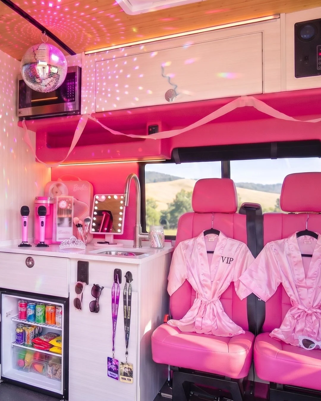 VIP robes and glam station prepared for a Dream Van Pop Star party